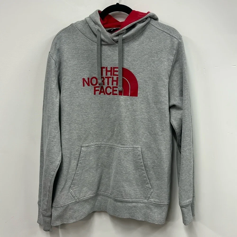 North Face gray hooded sweatshirt L